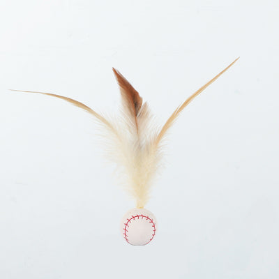 Three cat toys with pink balls and natural beige feathers, displayed on clear stands against a white background. - Image 5