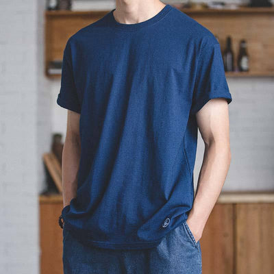 Camiseta Cuello Redondo Teñida Azul Ami Kaji 220g