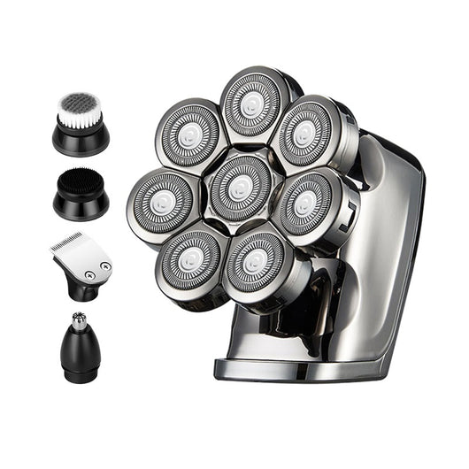New digital electric shaver with eight rotary blades in a metallic silver finish, designed for a close shave. - Image 5