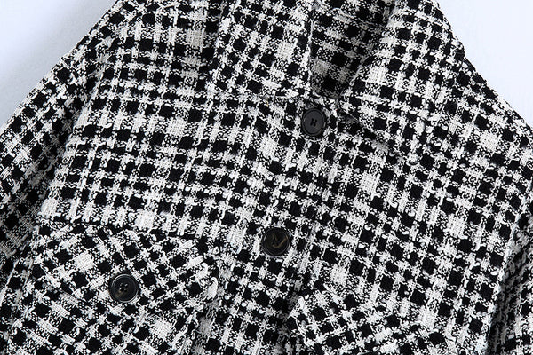 Abrigo Camisa Cuadros Blanco y Negro para Mujer - Estilo Europeo Otoño Invierno
