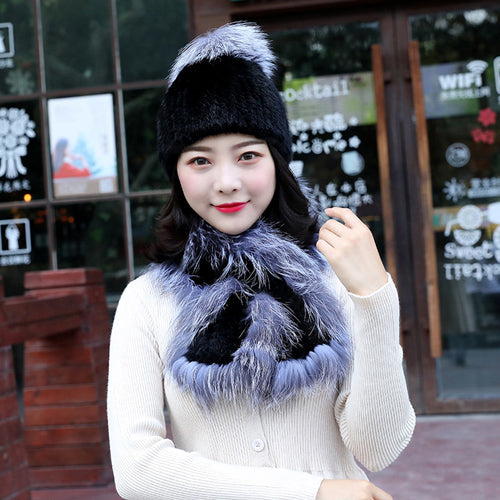 Conjunto de Gorro y Bufanda de Visón para Mujer - Abrigo Premium