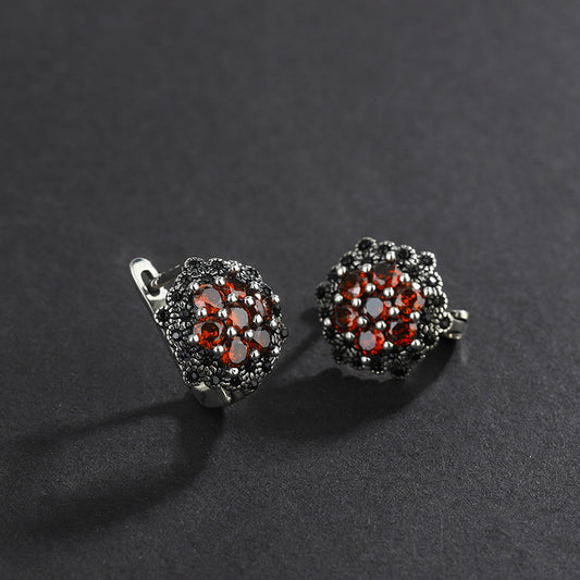Aretes Clip Plata 925 Tailandés Retro con Circón Azul Incrustado - Image 2