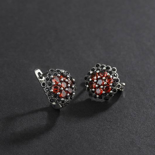 Aretes Clip Plata 925 Tailandés Retro con Circón Azul Incrustado - Image 2