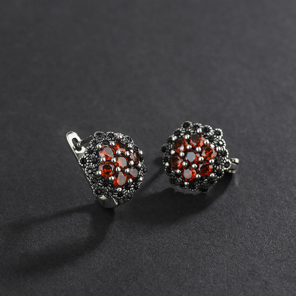 Aretes Clip Plata 925 Tailandés Retro con Circón Azul Incrustado