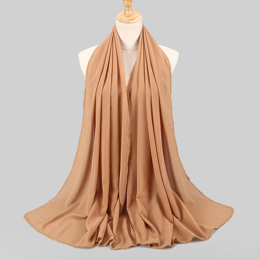 Pañuelo Elegante de Encaje Monocromático y Gasa Perlada para Mujer - Image 15