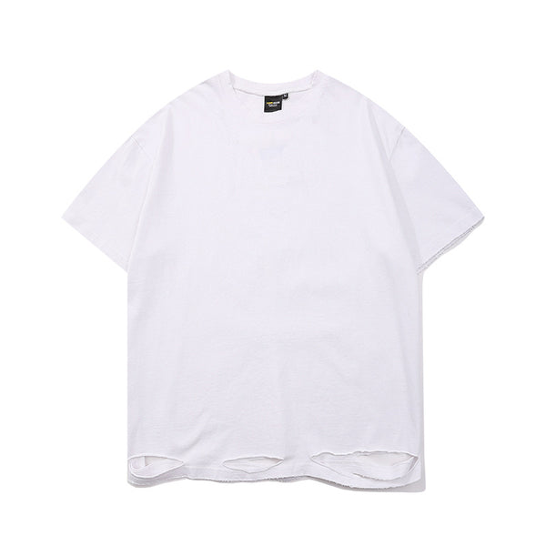 Playera Casual de Cuello Redondo con Rasgaduras Diseño Moderno