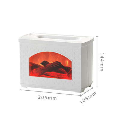 White simulated flame light effect humidifier with a brick texture, displaying realistic logs and a warm glow. - Image 10