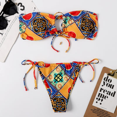 Bikini Estampado con Cordones y Encaje Triangular para Mujer - Image 13