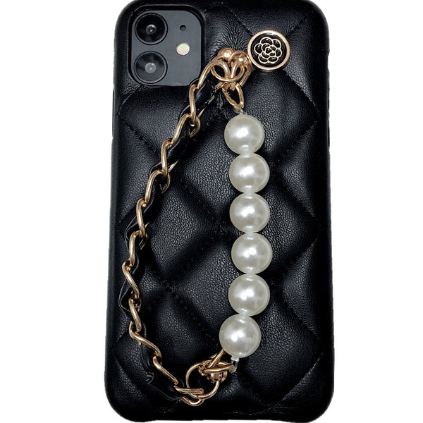 Funda para teléfono con pulsera de perlas