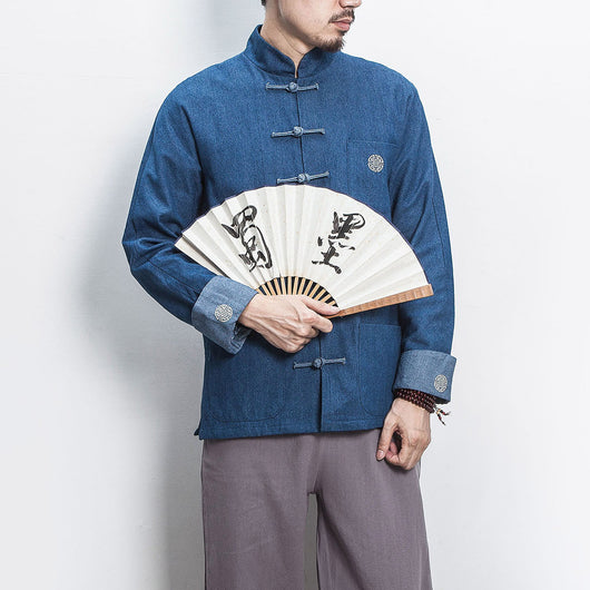 Chaqueta Denim Hanfu Retro - Fusión de Moda Oriental y Estilo Contemporáneo - Image 2