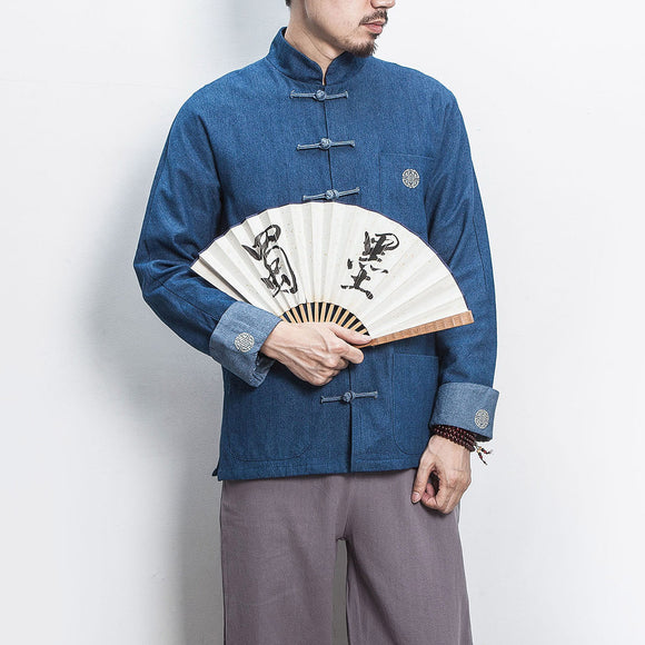 Chaqueta Denim Hanfu Retro - Fusión de Moda Oriental y Estilo Contemporáneo