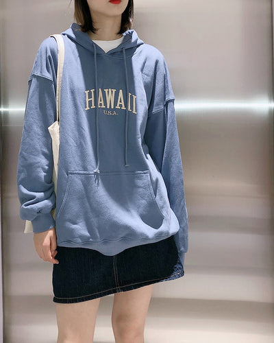 Sudadera con Capucha de Forro Polar Azul Neblina con Bordado de Letras - Image 5