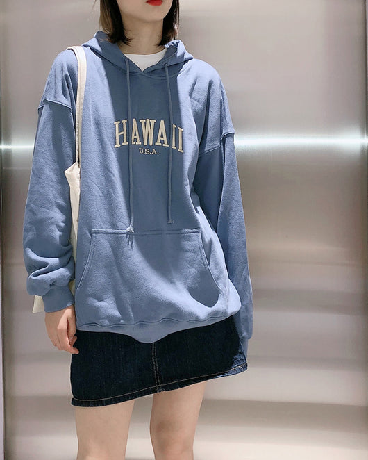 Sudadera con Capucha de Forro Polar Azul Neblina con Bordado de Letras - Image 5