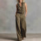 Conjunto Elegante de Lino: Blusa sin Mangas y Pantalón de Pierna Ancha
