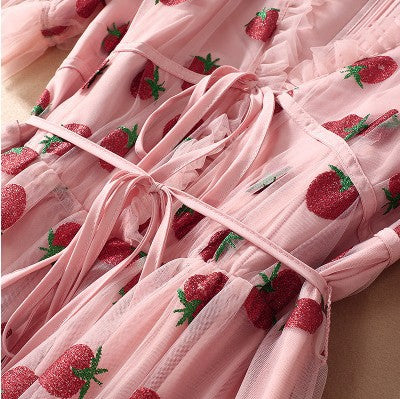Vestido de Fiesta Strawberry con Lentejuelas y Malla - Image 3