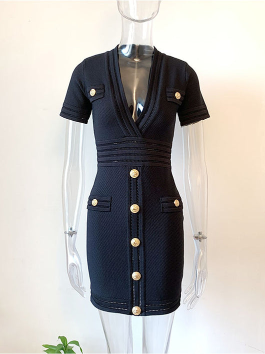 Vestido Tejido Escote V Manga Corta - Image 12