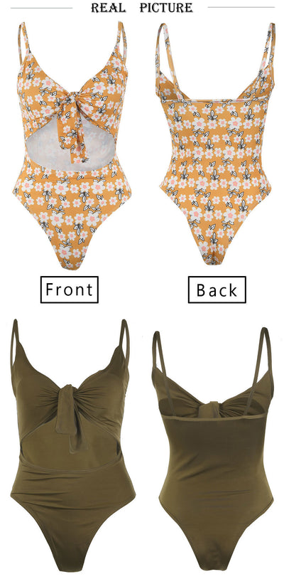 Traje de Baño Enterizo Sexy con Nudo y Estampado ZC2520 - Image 9