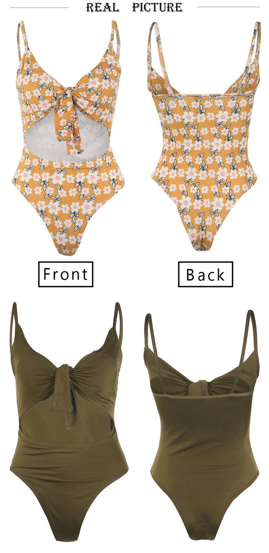 Traje de Baño Enterizo Sexy con Nudo y Estampado ZC2520 - Image 9