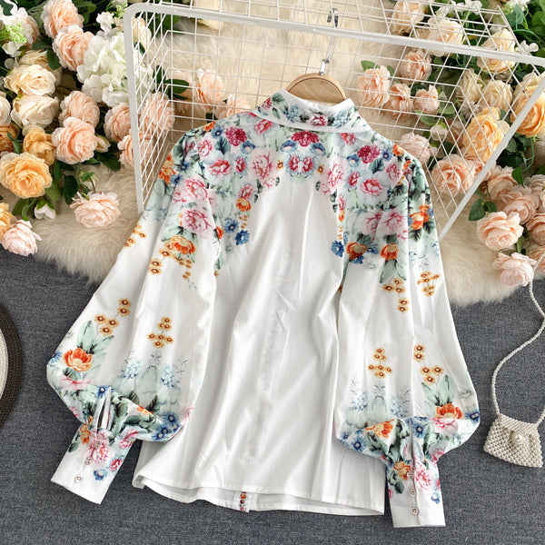 Blusa Suelta con Mangas Farol y Estampado Exclusivo - Elegancia Casual