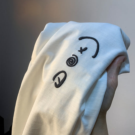Camiseta Blanca de Algodón para Hombre - Verano Suelta Talla Grande Manga Corta Bordada - Image 4