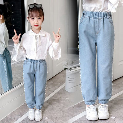 Pantalones Vaqueros Holgados Estilo Coreano con Detalles de Perlas para Niños y Adolescentes - Image 9