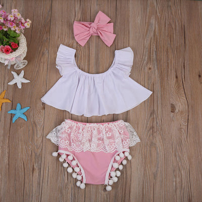 Set de 3 Tops con Shorts Flecos y Diademas
