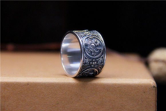 Joyería de Plata Tailandesa Dragón Azul y Tigre Blanco Estilo Antiguo Chino