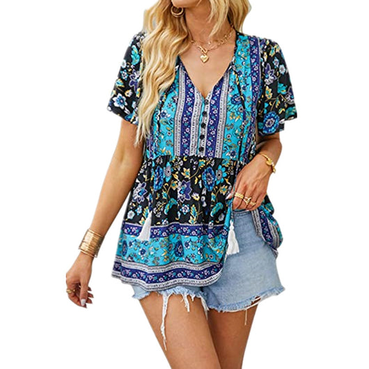 Blusa Suelta con Cuello en V y Cordón Ajustable para Mujer - Image 21