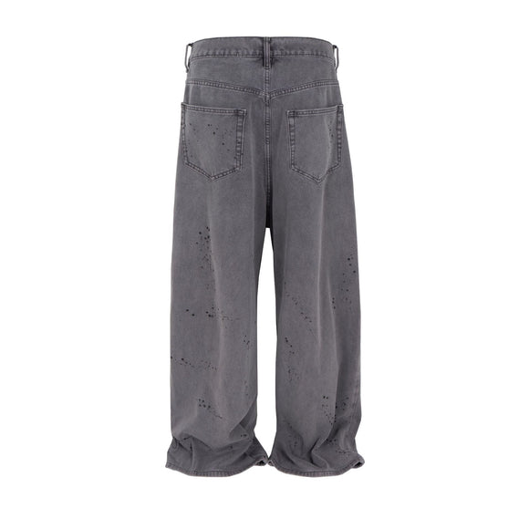 Macacão Jeans Vintage Estilo Americano com Camada Dupla Desgastada