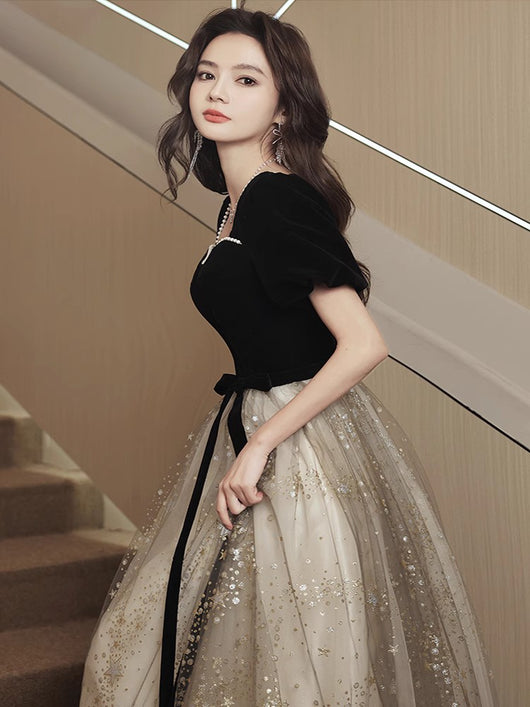 Vestido de Noche Negro Elegante de Lujo Francés para Mujer - Image 3
