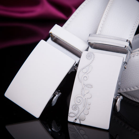 Cinturón de Cuero para Hombre con Hebilla Automática Aleación Blanco - Image 3