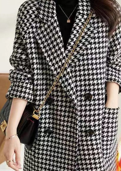 Abrigo de Lana Cuadros Houndstooth con Cuello Tipo Blazer para Mujer - Image 6