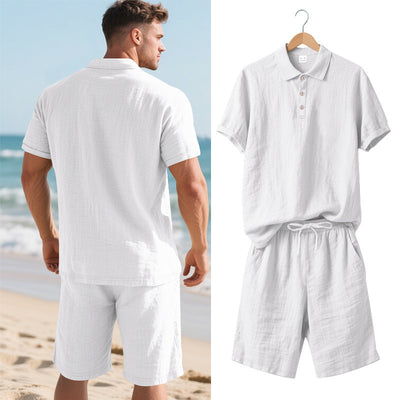 Conjunto de Shorts y Camisa de Lino Suelta para Hombre - Cómodo y Fresco para Playa - Image 18