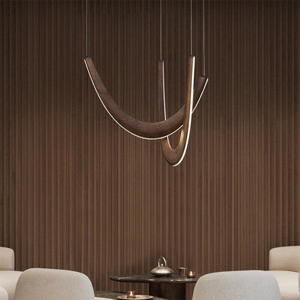 Lámpara de Techo Minimalista Moderna en Forma de U - Madera Maciza para Sala y Comedor