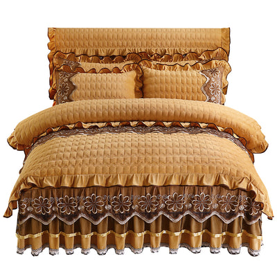 Juego de Cama Acolchado Europeo 4 Piezas con Faldón y Forro Grueso de Felpa - Image 10