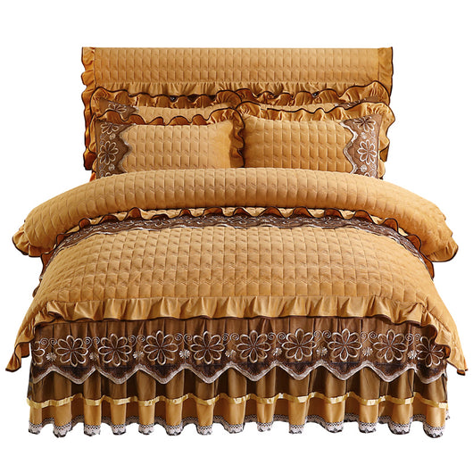 Juego de Cama Acolchado Europeo 4 Piezas con Faldón y Forro Grueso de Felpa - Image 10