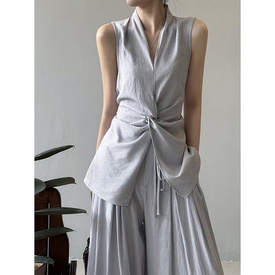 Conjunto Elegante sin Mangas: Blusa Temperamento + Pantalón Ancho Fluido - Image 4