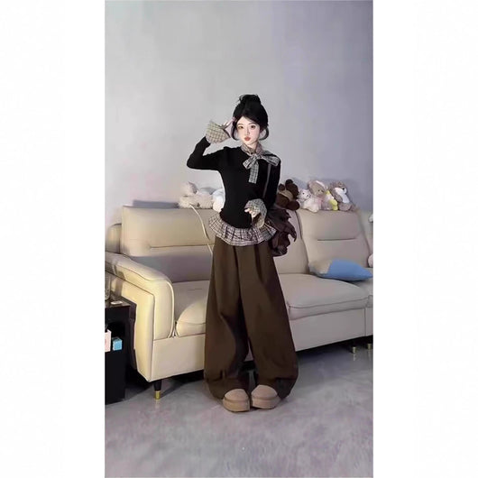 Blusa Larga Negra de Dos Texturas con Mangas Largas para Otoño - Image 3