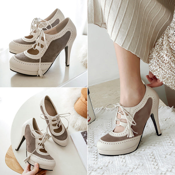 Zapatos de Tacón Alto Mujer Cuero Nobuk Impermeables con Cordones