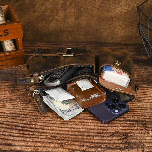 Bolsa de Pecho de Cuero Curtido al Vegetal para Hombre - Estilo Viajero - Image 33