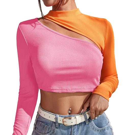 Blusa Larga Slim Fit con Diseño Calado y Bloques de Color - Image 5