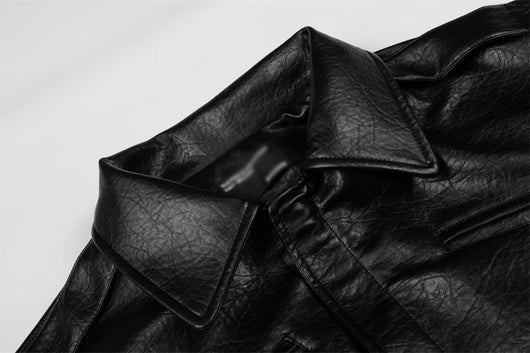Chaqueta de Cuero Casual con Solapa - Diseño Liso y Versátil - Image 10