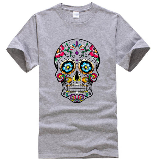 Camiseta Casual Estampado Calavera Manga Corta