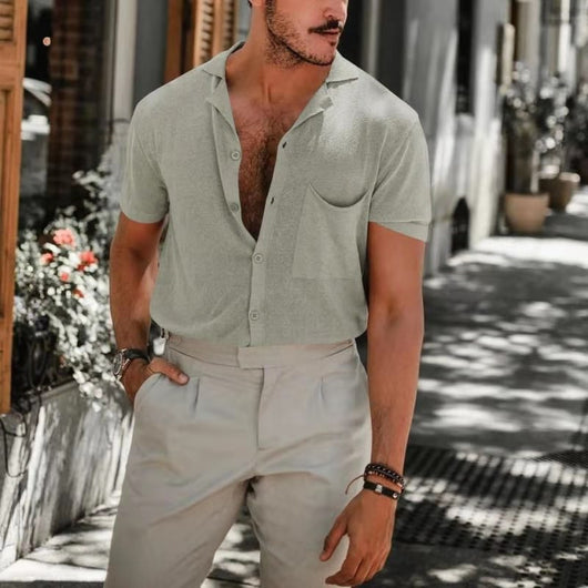 Camisa de Lino Casual para Hombre de Manga Corta - Image 8