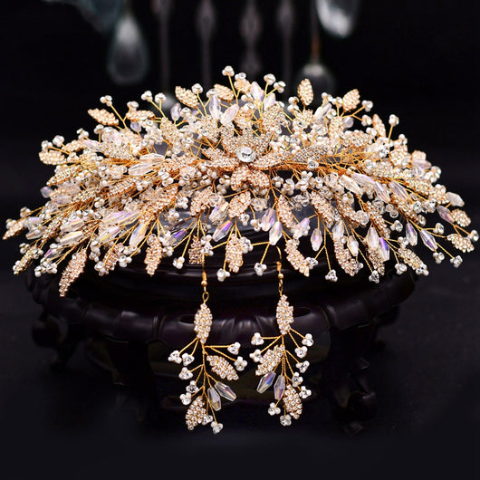 Diadema Nupcial de Hojas con Cristales - Tocado Artesanal para Novia - Image 9