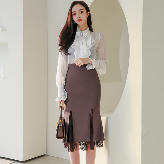 Conjunto Elegante de Blusa y Falda en Gasa - Estilo Temperamento - Image 4