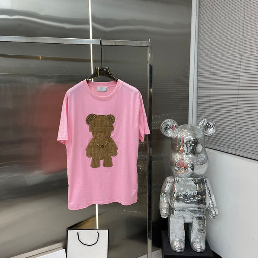 Playera de Algodón con Parche de Oso Bordado - Cuello Redondo Manga Corta - Image 3