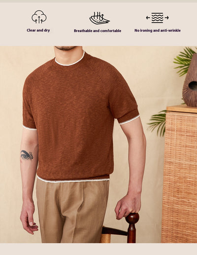Camiseta de Lino y Algodón Transpirable Cuello Redondo Manga Corta - Image 10