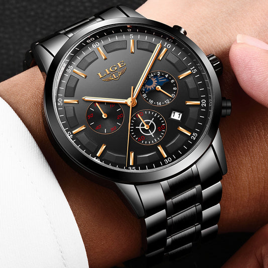 Reloj Deportivo Empresarial de Cuarzo Lunar Resistente al Agua para Hombre