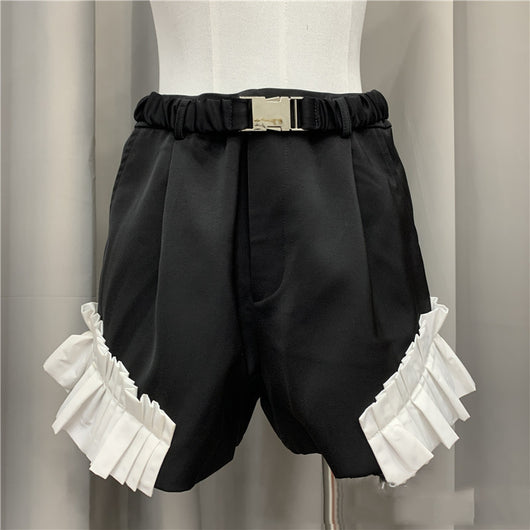 Shorts Talle Alto con Detalles de Encaje Hoja de Loto y Costuras Contrastantes - Image 10